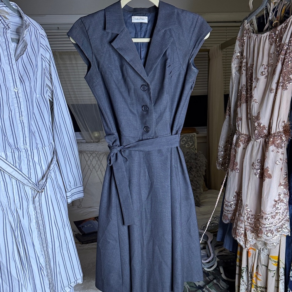 Calvin Klein Women's Charcoal Button-Down Dress